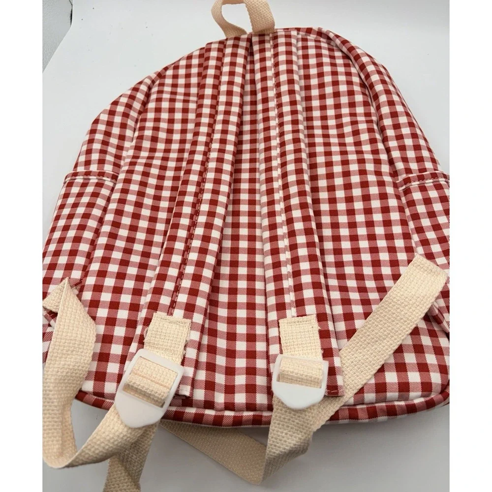 Red and White Checkered Backpack with Embroidered Bow - Zenana